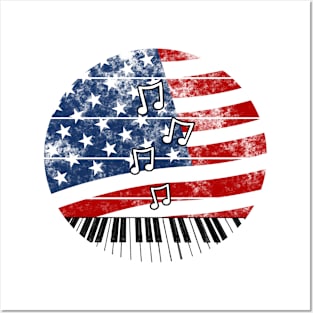 Piano USA Flag Pianist Musician 4th July Posters and Art